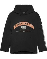 Balenciaga - Distressed Logo Printed Hoodie - Lyst