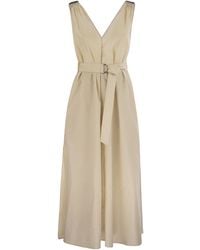 Brunello Cucinelli - Belted Pleated Midi Dress - Lyst