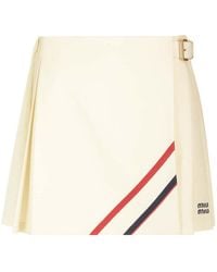 Miu Miu - Pleated Mohair Canvas Skirt - Lyst