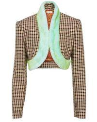 Area - Cropped Faux Fur-Trimmed Jacket - Lyst