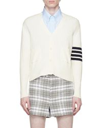 Thom Browne - 4-Bar Stripe Cable Knit Cardigan - Lyst