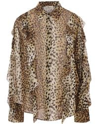 Blumarine - Leopard Printed Ruffled Georgette Shirt - Lyst