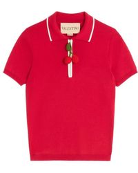 Valentino - Cherry Embellished Short-Sleeved Polo Top - Lyst