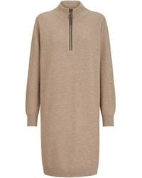 Brunello Cucinelli - Virgin Wool, Cashmere And Silk Rib-Knit Dress With Precious Half-Zip - Lyst