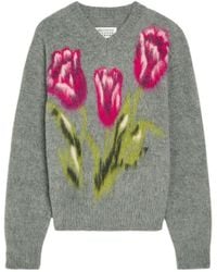 Maison Margiela - Floral-Intarsia Brushed Wool-Blend Jumper - Lyst