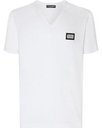 Dolce & Gabbana - Logo Patch V-Neck T-Shirt - Lyst