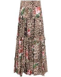 Roberto Cavalli - Tiered Animal-Print Skirt - Lyst