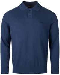 BOSS - Long-Sleeve Knitted Polo Shirt - Lyst