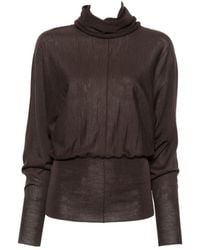 Soeur - Sheer, Draped, High-Neck Long-Sleeve Knit Top - Lyst