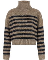 Brunello Cucinelli - Wool Cashmere Striped High Neck Cropped Sweater - Lyst