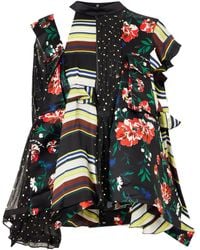 Sacai - Pattern Mix Printed Ruffled Blouse - Lyst