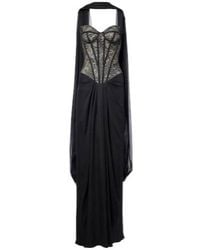 Monique Lhuillier - Scarf-Detail Draped Lace Gown - Lyst