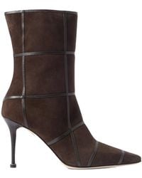 Manolo Blahnik - Leather-Trimmed Suede Ankle Boots - Lyst