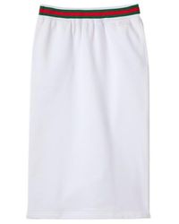 Gucci - Rear Slit Web Stripe Detailed Midi Skirt - Lyst