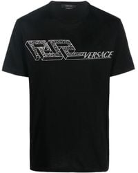 Versace - Crystal Logo-Embellished T-Shirt - Lyst