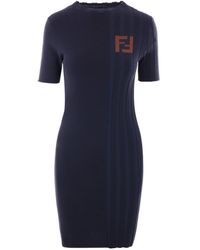 Fendi - Ff Short Sleeved Ribbed Mini Dress - Lyst