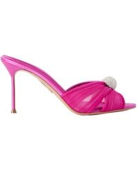 Aquazzura - Crystal-Embellished Leather-Trimmed Chiffon Mules - Lyst