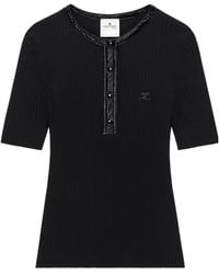 Courreges - Vinyl-Trim Ribbed-Knit T-Shirt - Lyst