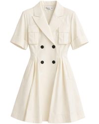 Sacai - Short-Sleeved Dress With Collar And V-Neck, Flared Skirt And Patch Pockets - Lyst