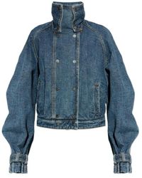 Lanvin - Stand Collar Cropped Denim Jacket - Lyst