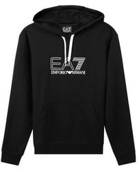 EA7 - Logo-Print Rib-Trimmed Hoodie - Lyst