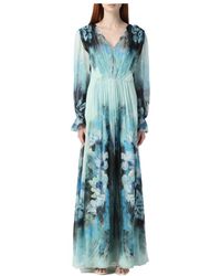 Alberta Ferretti - Floral Printed Pleated Midi Dress - Lyst