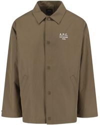 A.P.C. - Logo Printed Buttoned Jacket - Lyst