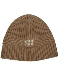 Miu Miu - Ribbed Logo Beanie Hat - Lyst