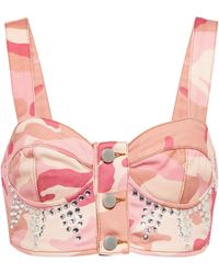 Alessandra Rich - Camouflage-Patterned Cotton Bra Top - Lyst