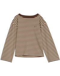 BOSS - Cream Striped Boat Neck Long Sleeve Top - Lyst