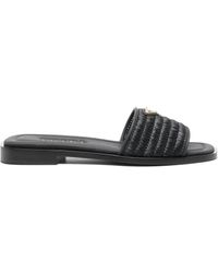 Prada - Logo Plaque Square Toe Sandals - Lyst