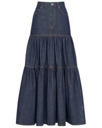 Saint Laurent - Logo Patch Denim Long Skirt - Lyst