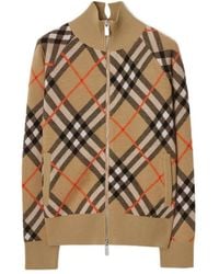 Burberry - Check Pattern Zip-Up Cardigan - Lyst