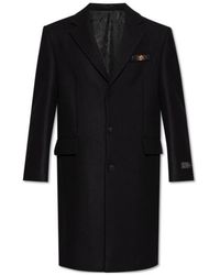 Versace - Logo-Patch Button-Up Long Coat - Lyst