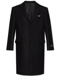 Versace - Logo-Patch Button-Up Long Coat - Lyst