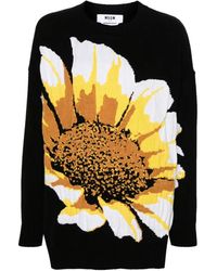 MSGM - Floral-Intarsia-Knit Jumper - Lyst