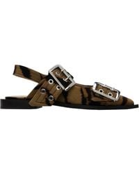 Ganni - Buckle-Detail Zebra-Print Mules - Lyst