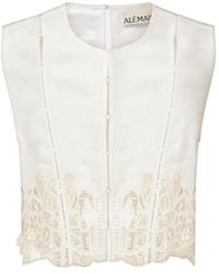 ALÉMAIS - Rosemary Embroidered Linen-Blend Top - Lyst