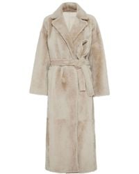 Brunello Cucinelli - Shiny Detailed Reversible Shearling Coat - Lyst