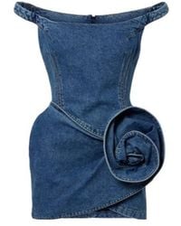 Magda Butrym - Off-Shoulder Floral-Applique Denim Minidress - Lyst