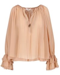 Chloé - Chloé Gathered V-Neck Drawstring Top - Lyst