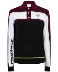 CASABLANCA - Wool Striped Long-Sleeve Oversized-Fit Polo Shirt - Lyst