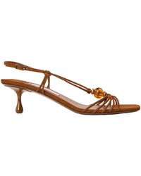 Jimmy Choo - Caramel Suede Beaded Kitten-Heel Sandals - Lyst