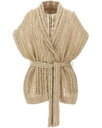 Brunello Cucinelli - Tied-Waist Knitted Cardigan - Lyst