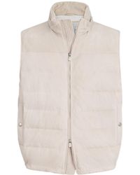 Brunello Cucinelli - Suede Down Vest With Packable Hood - Lyst