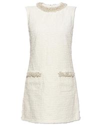 Self-Portrait - Cream Textured Denim Mini Dress - Lyst