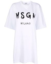 MSGM - Logo Printed Crewneck T-Shirt Dress - Lyst