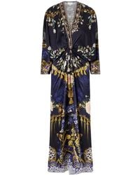 CAMILLA - Gathered Embellished Printed Silk Maxi Dress - Lyst