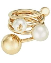 Jimmy Choo - Logo Pearl Detailed Ring - Lyst
