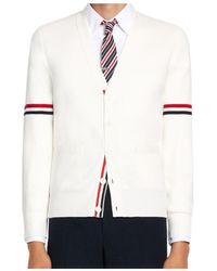 Thom Browne - Tricolour-Bar V-Neck Cardigan - Lyst